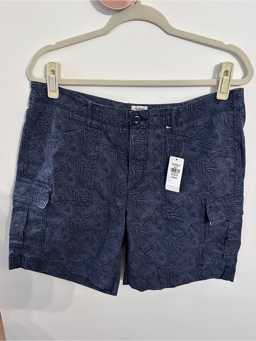 NWT L.L. Bean Women's Cargo Hiking Shoets Navy Leaf-Print
